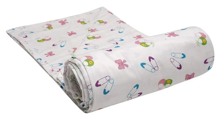 Trance Home Linen Pure Malmal Cotton Multipurpose Baby Dohar 3-Layered Baby Blanket Colour Pins and Bow