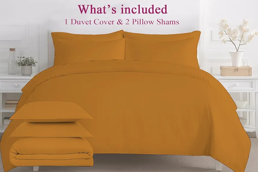 Trance Home Linen Zippered 100% Cotton 200TC Satin Stripe King Size Duvet Cover Quilt Cover Blanket Cover Razai Comforter Cover with 2 Pillow Covers Colour Orange