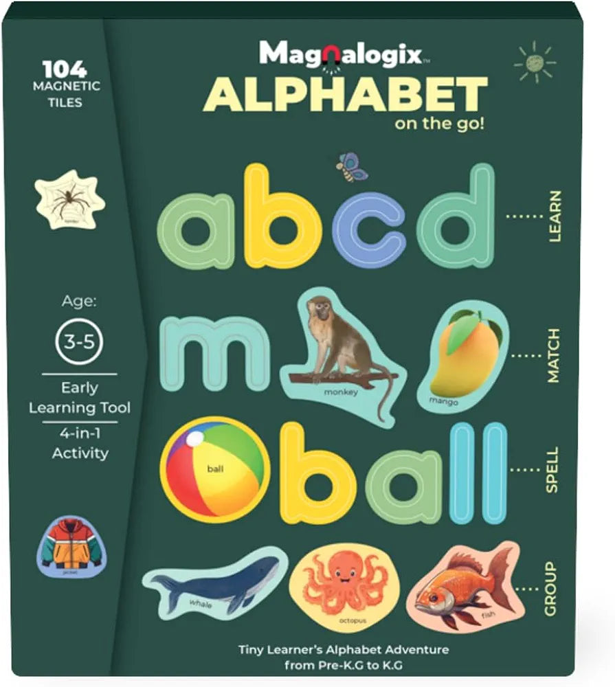 Pelikas Toyz Magnetic Alphabets for Kids, Montessori Toys for 3 + Year Old, Spelling Games for Kids 5 Years, Gift for Boys Girls - Magnalogix Alphabet on The Go !