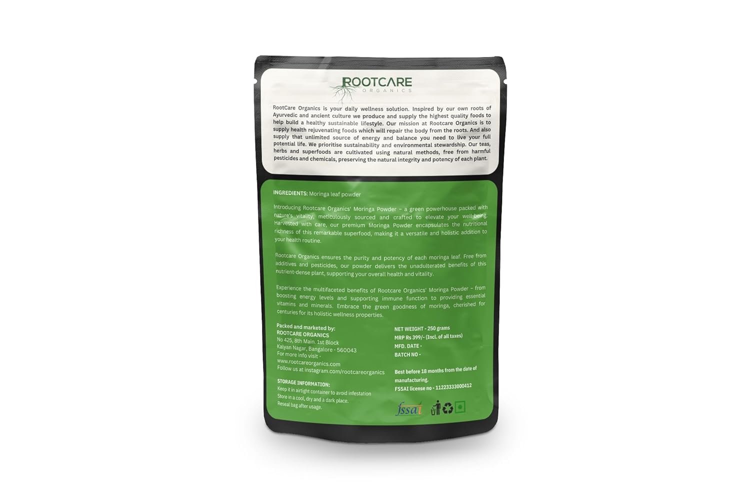 Rootcare Organics Moringa Leaf Powder - 250 gms