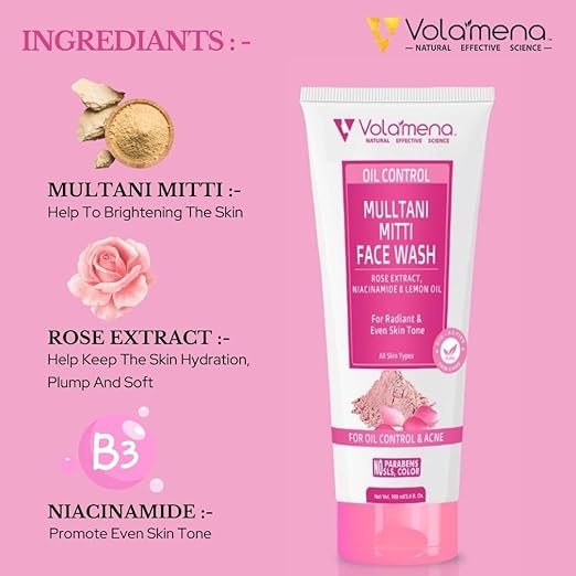 Volamena Mulltani Mitti Face Wash with Egyptian Rose - 100 ml