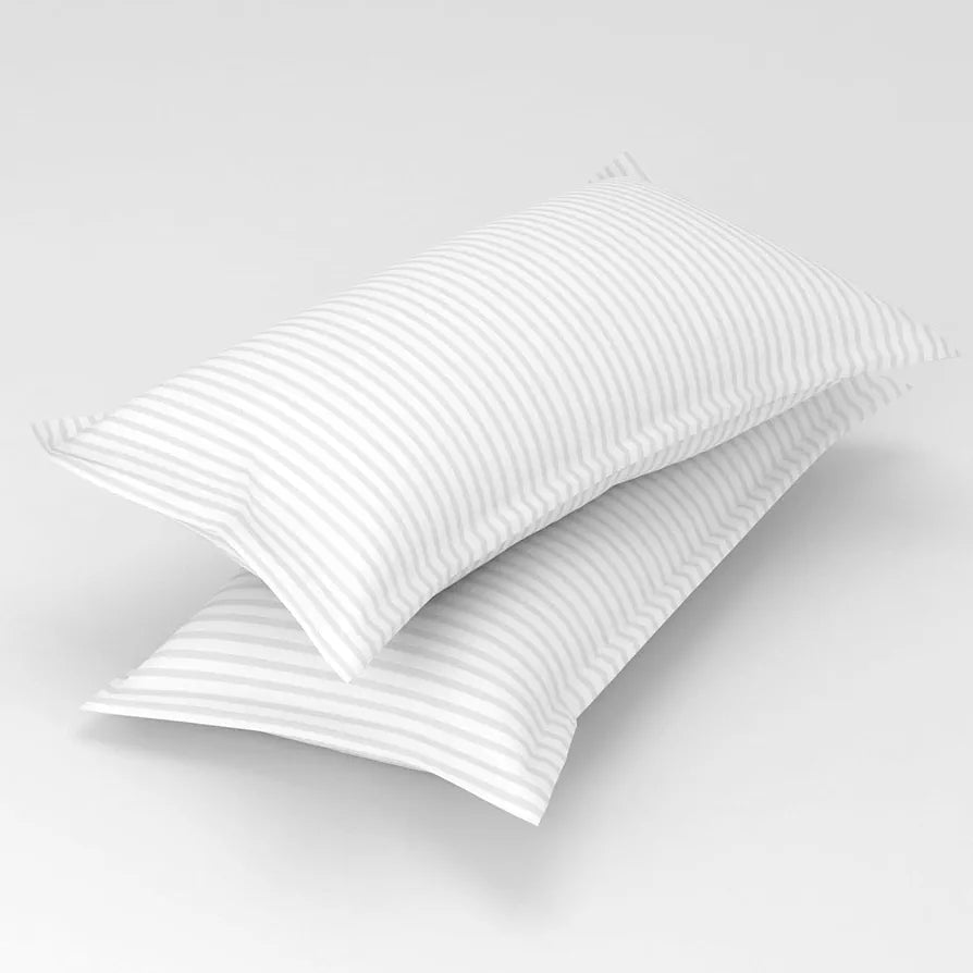 Homefab India 160 TC Stripe Glace Cotton Double BedSheet with 2 Pillow Covers White