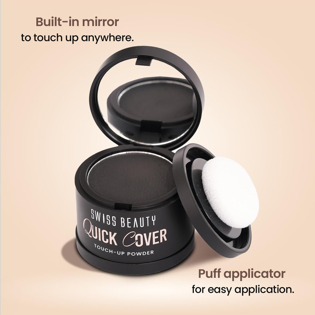 Swiss Beauty Quick Cover Touch-Up Powder | Covers Grey Roots & Bald Spots Instantly | Highly Pigmented | Ideal For Both Men & Women | Long-Lasting | Matte Finish | Shade- Smoky Black, 4g