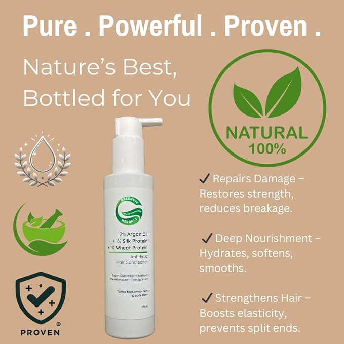 Greenviv 2% Argan Oil + 1% Silk Protein + 1% Wheat Protein Anti-Frizz Hair Conditioner - 200 ml