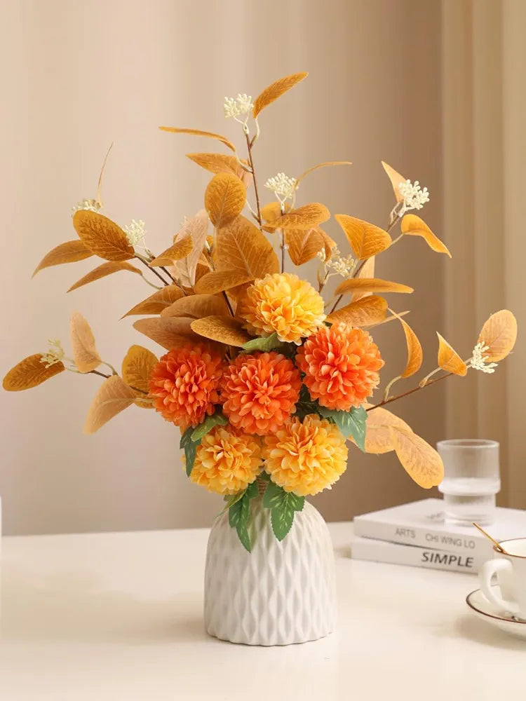 Ceramic Vase and Hand Made Artificial Flowers Bouquet Vase4 Yellow