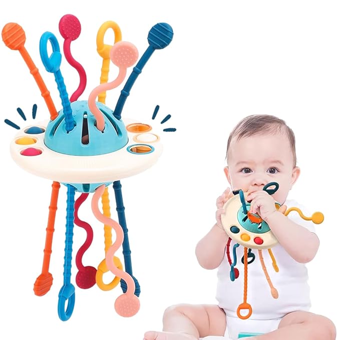 Wembley Montessori Sensory Pull String & Teether Toy for Babies 6-12 Months Multicolor