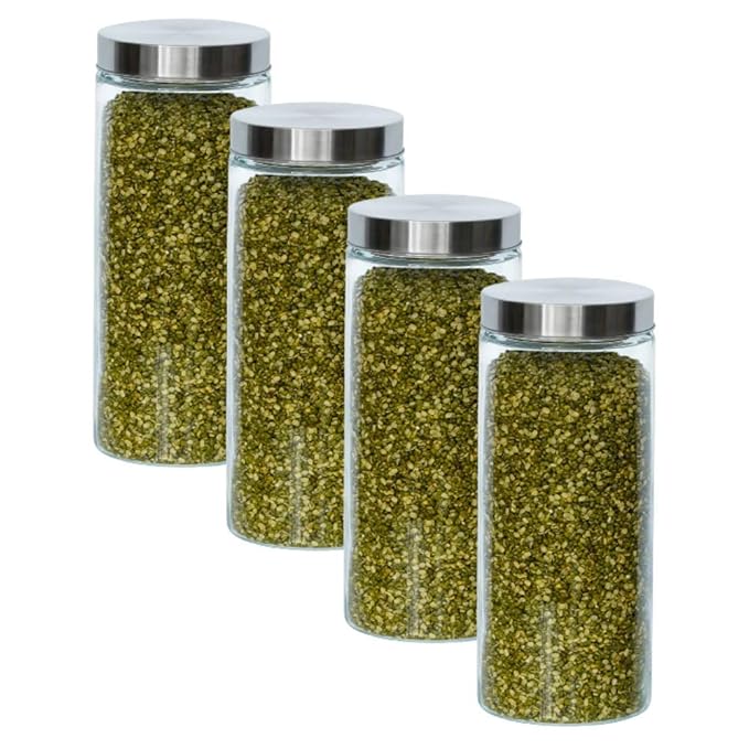 Femora Kitchen Storage Jars Borosilicate Glass With Steel Lid Air Tight Kitchen Jar and Container | 2200 Ml | Pack of 4