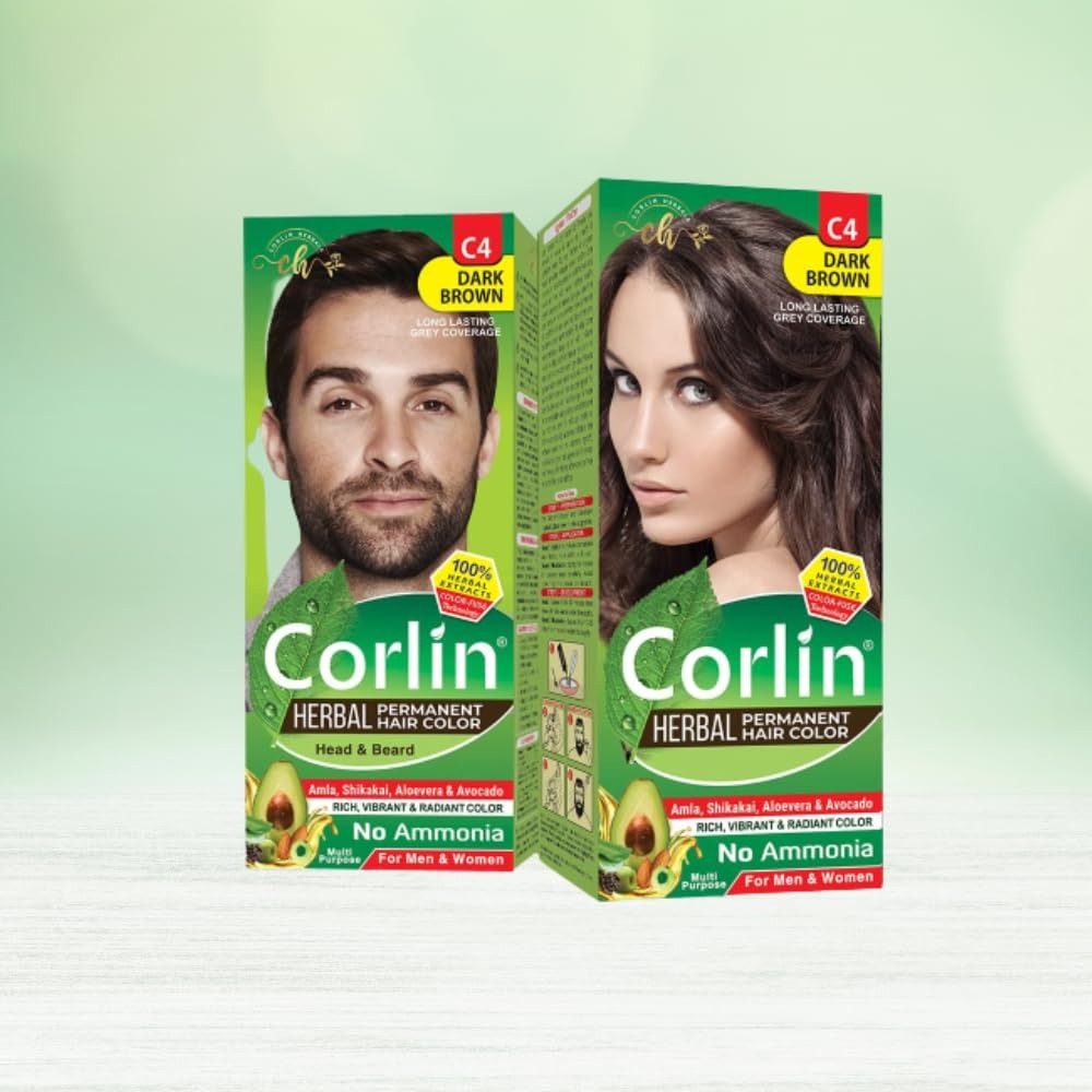 Corlin Herbal Permanent Hair Color Cream Dark Brown C4 - 100 gms (Pack of 2)