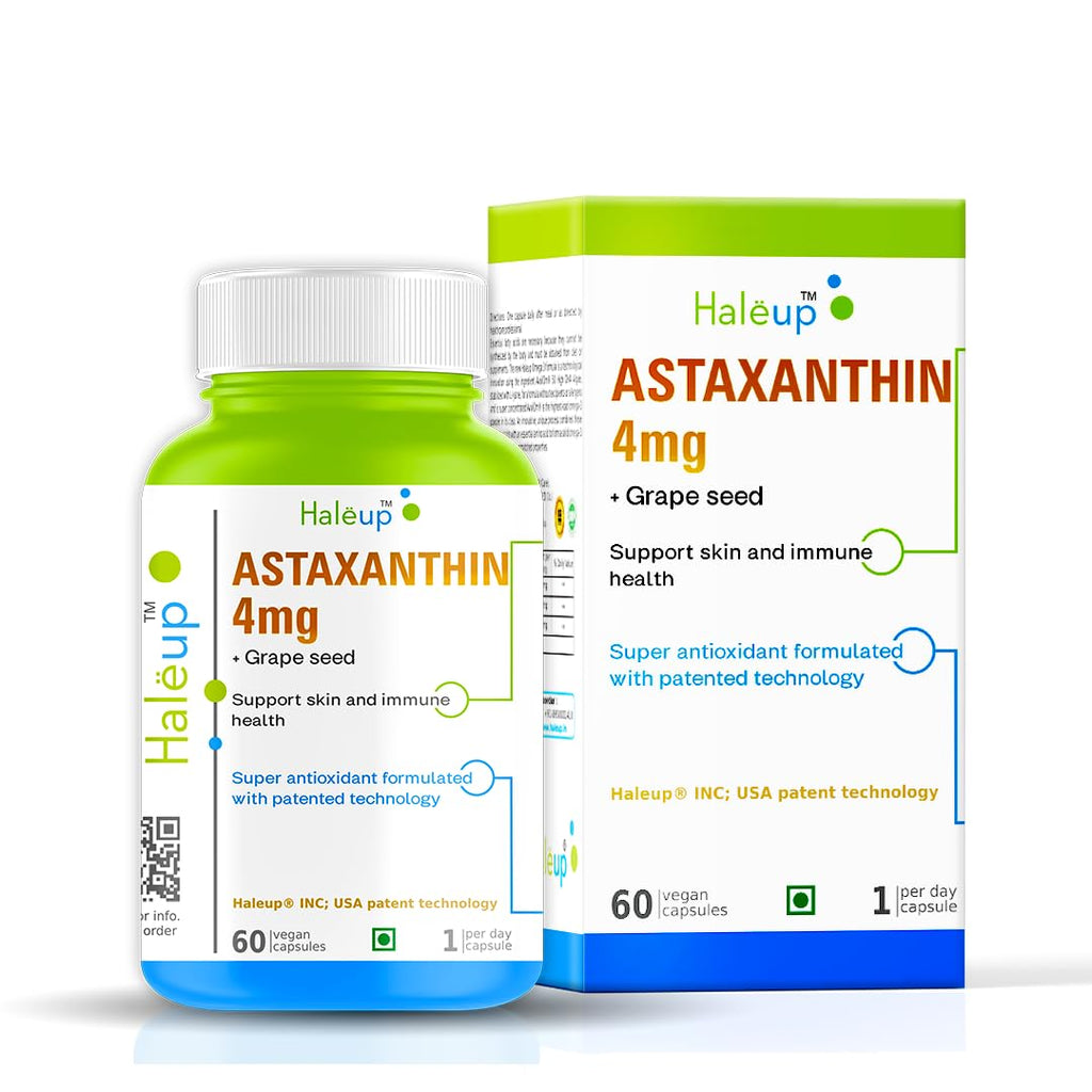 Haleup Plant Based Astaxanthin 4 mg with Grape Seed Supplement I 60 Veg Capsules I Supports Eye, Joint & Skin Health I Boosts Immune System