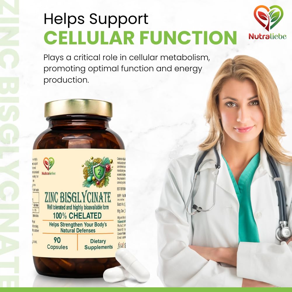 Nutraliebe Zinc Bisglycinate â€“ High Absorption Zinc for Immune Support, Skin Health, and Cellular Function â€“ 90 Capsules