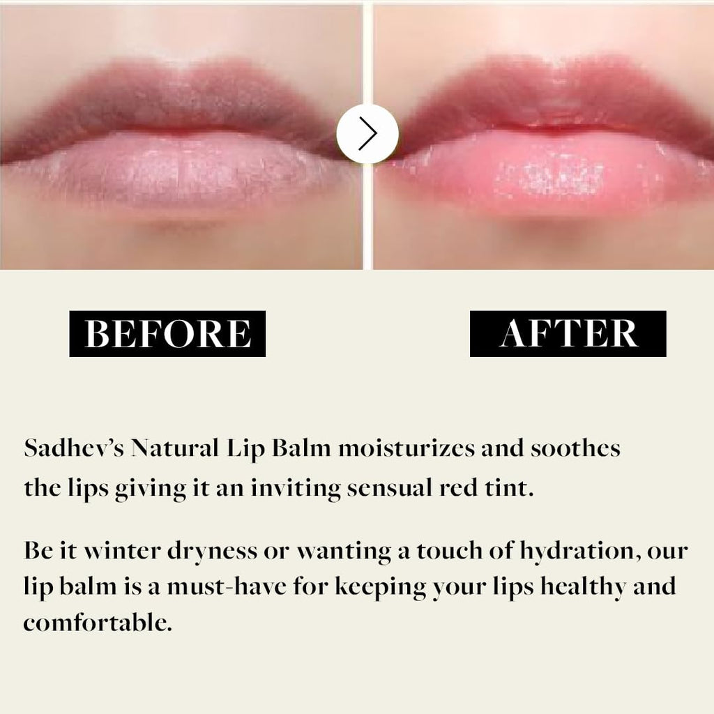 Sadhev Ayurvedic Natural Lip Balm With Beetroot & Coconut Oil | Mildly Tinted Moisturizer | Softens Dry Chapped & Pigmented Lips All Day (5 gm)