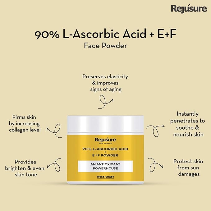 Rejusure 90% L-Ascorbic Acid + E+F Powder Reduce Hyperpigmentation for Men & Women – 50 Gms