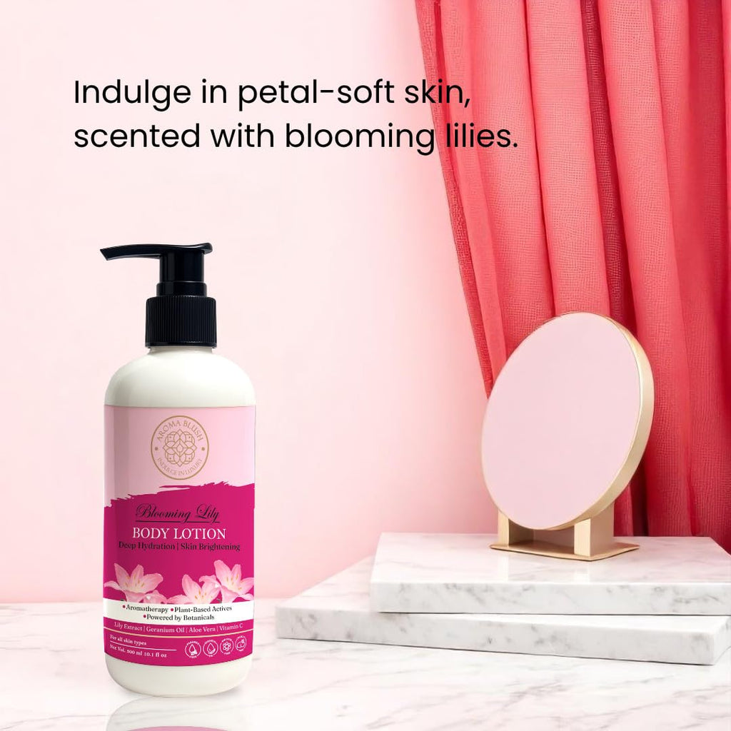 Aromablush - Blooming Lily Body Lotion | Geranium Oil, Vitamin E | Intense Hydration & Floral Freshness | Soothes & Balances | Non-Greasy | For All Skin Types | 300ml