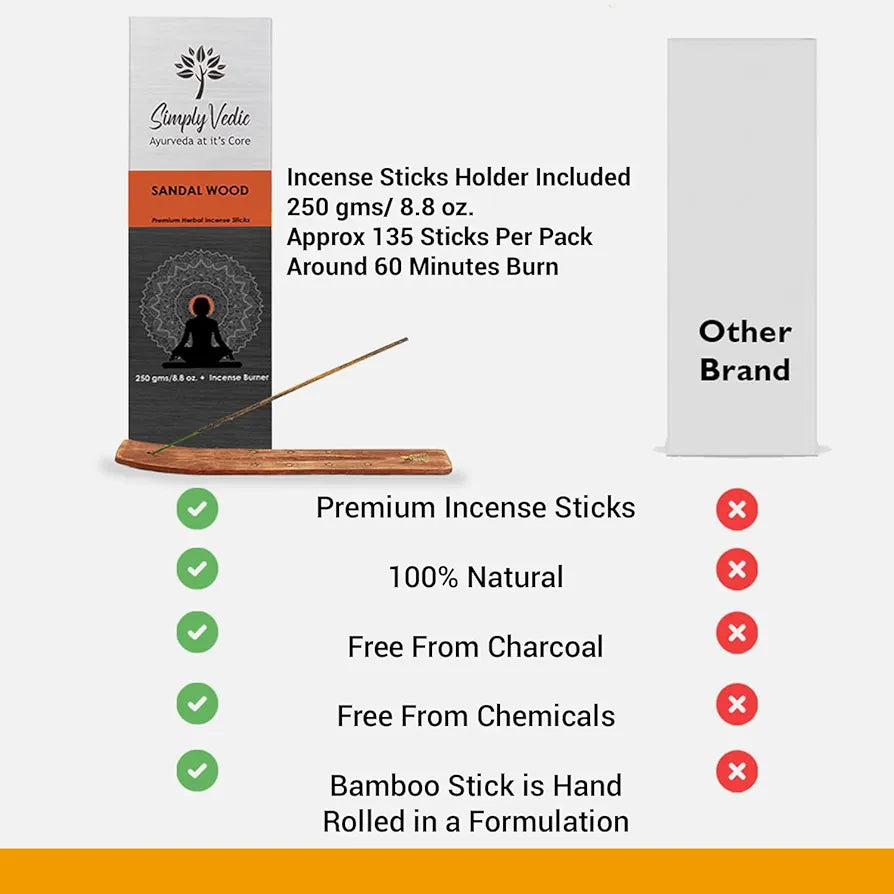 Simply Vedic Sandalwood Incense Sticks With Free Holder
