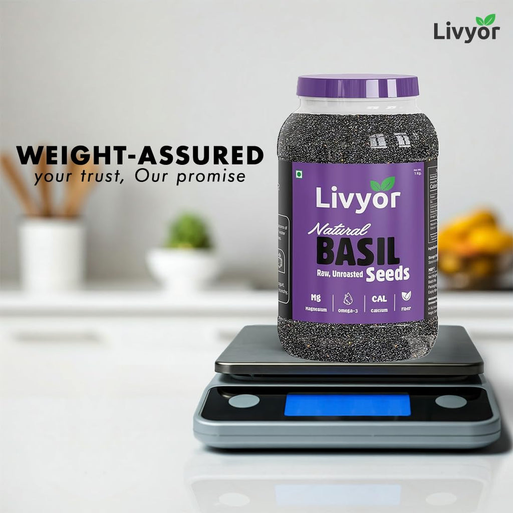 Livyor Raw Basil Seeds for eating - 200g | Sabja Seeds | Tukmaria | Reduces Body Heat | High in Omega-3, Fibre & Plant Protein | Natural Superfood for Weight Management, Digestion & Hydration | Pack of 1