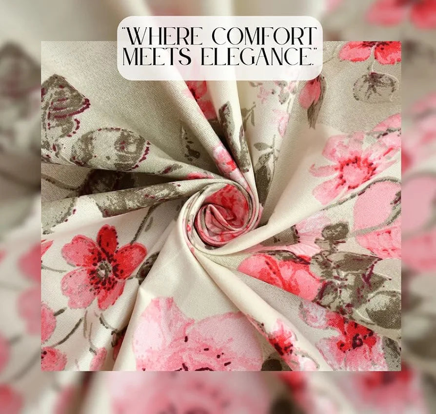 HomeKart Floral Printed Cotton Feel Double Bedsheet with 2 Pillow Covers 200 Tc Soft Premium Printed Bedsheet for Home Bedroom Green & Pink
