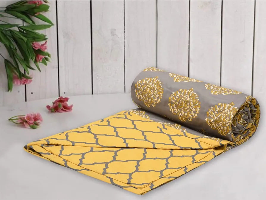 Trance Home Linen Pure Malmal Cotton Multipurpose Baby Dohar 3-Layered Baby Swaddle Blanket Colour Damask Grey Mustard