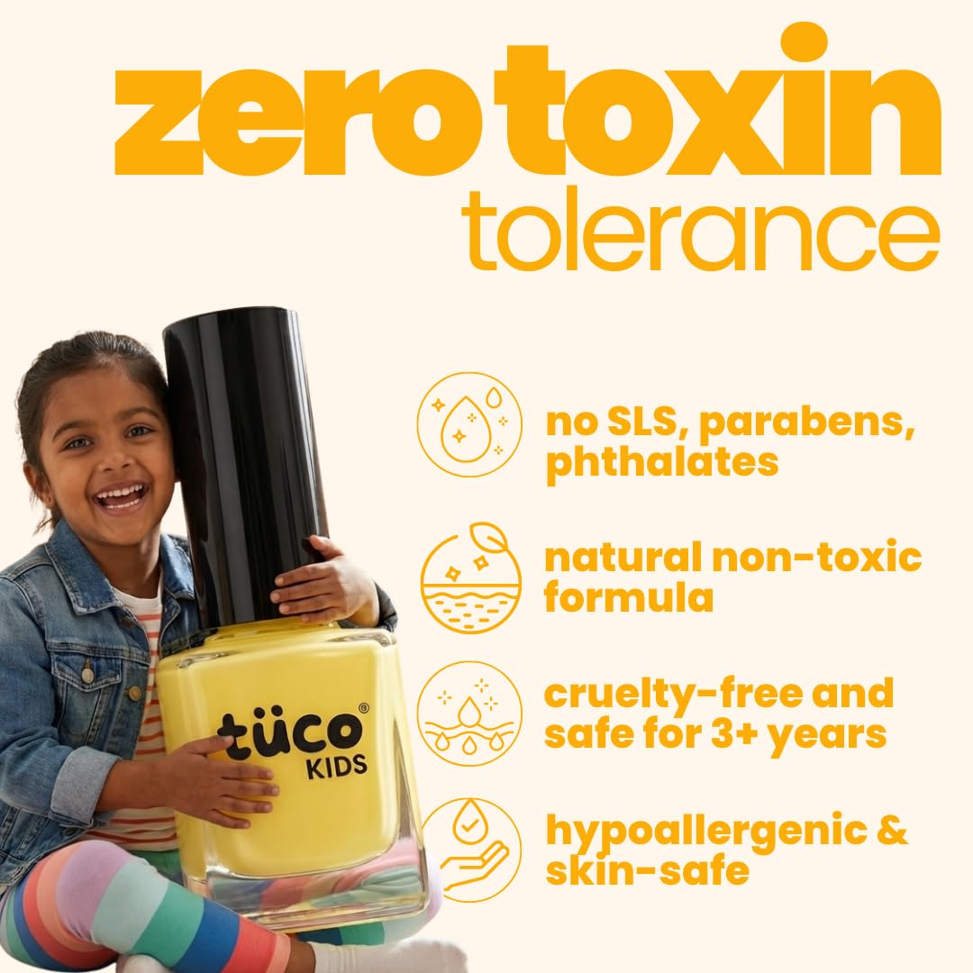TucoÂ® Kids Water Based Safe Nail Polish for girls | Easy to Peel Off, Non Toxic, Natural & Safe for Kids | Play Safe with Chemical Free Nails for Daughters | Pack of 1x5ml | Yellow