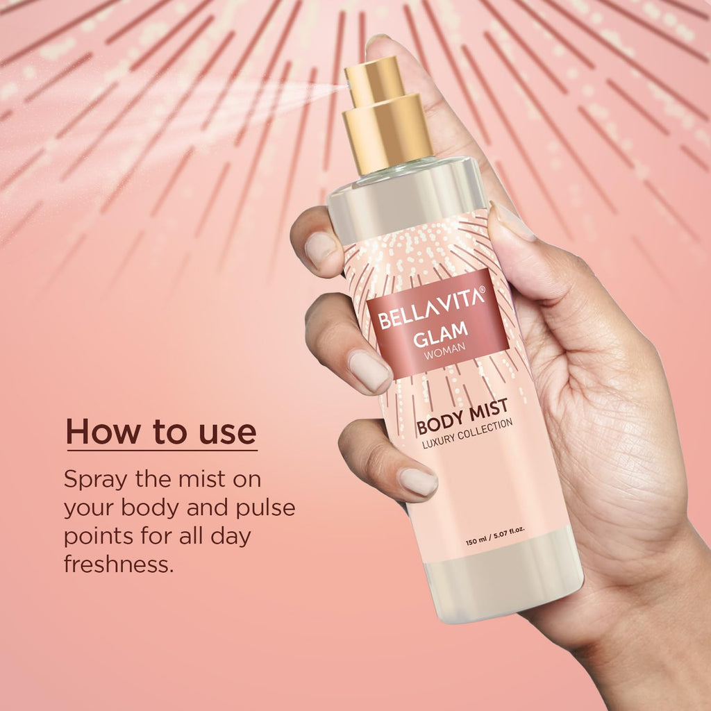 Bella Vita Luxury Glam Women Body Spray Mist Perfume for Refreshing Floral & Jasmine Long Lasting Fragrance, 150 ml