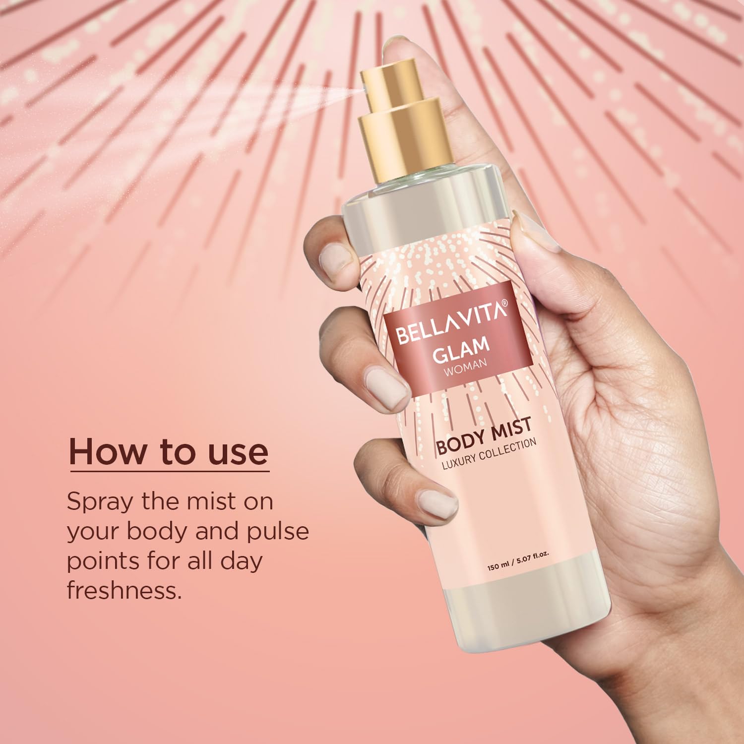 Bella Vita Luxury Glam Women Body Spray Mist Perfume for Refreshing Floral & Jasmine Long Lasting Fragrance, 150 ml