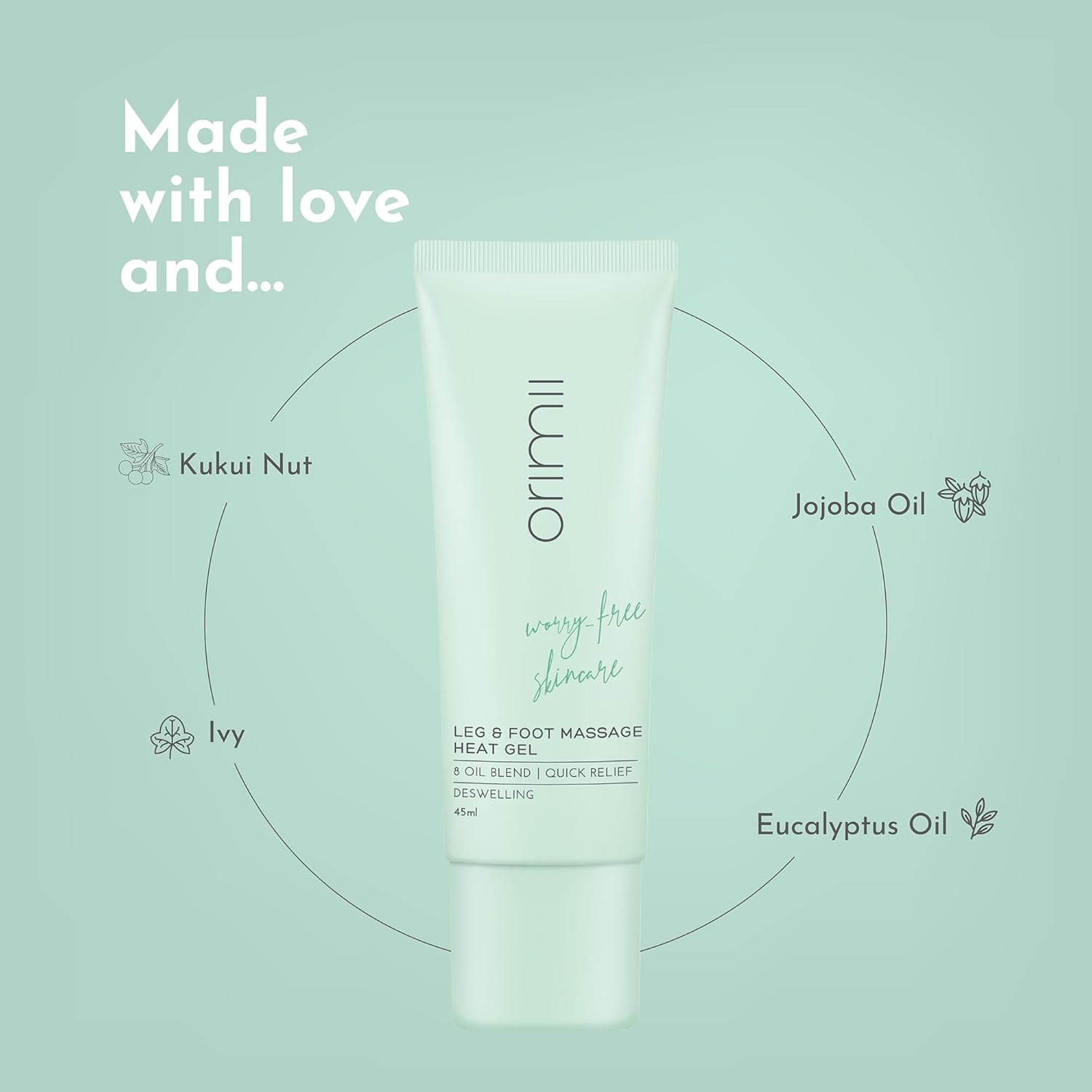 Orimii Leg & Foot Massage Gel For Pain Relief | Heals Swollen Ankles, Leg & Joint Pain | Foot & Leg Pain Relief Product for Pregnant Women | Unique Gel Balm Texture for Quick Absorption (45ml)