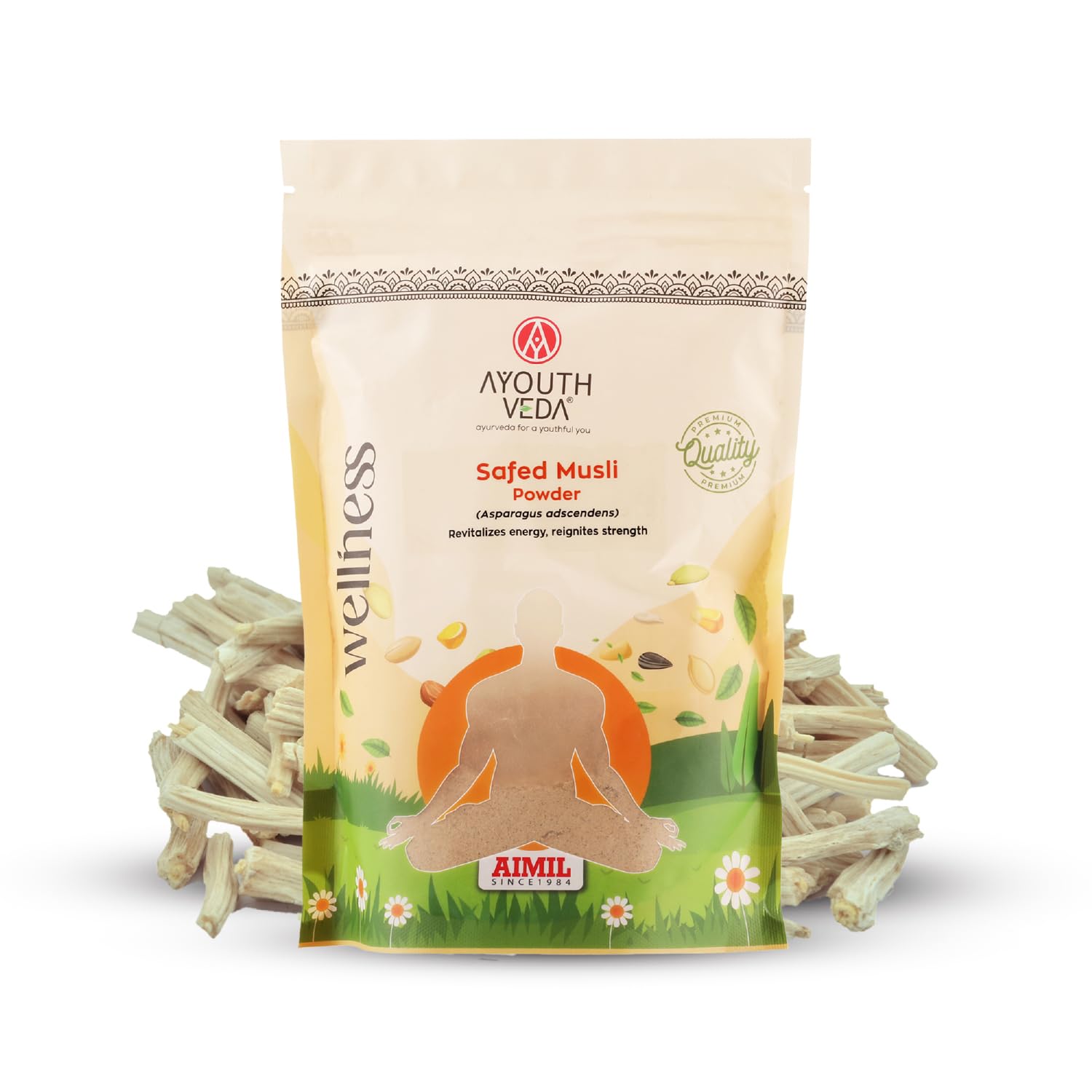 Ayouthveda Safed Musali Powder, Natural Wellness Booster, Asparagus Adscendens Root Extract, for Energy and Vitality, 200g