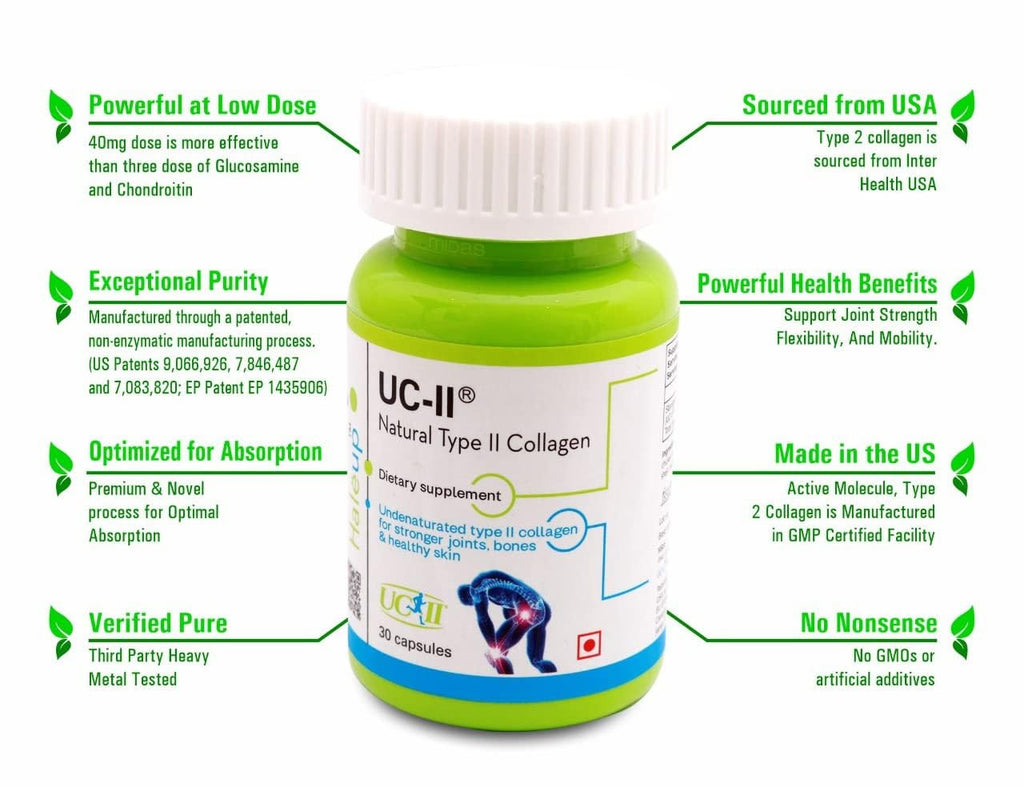 Haleup UC-II® Inc USA, Undenatured Natural Type II Collagen, 40mg, Clinically Researched for Joint Health || Strength || Flexibility || Mobility