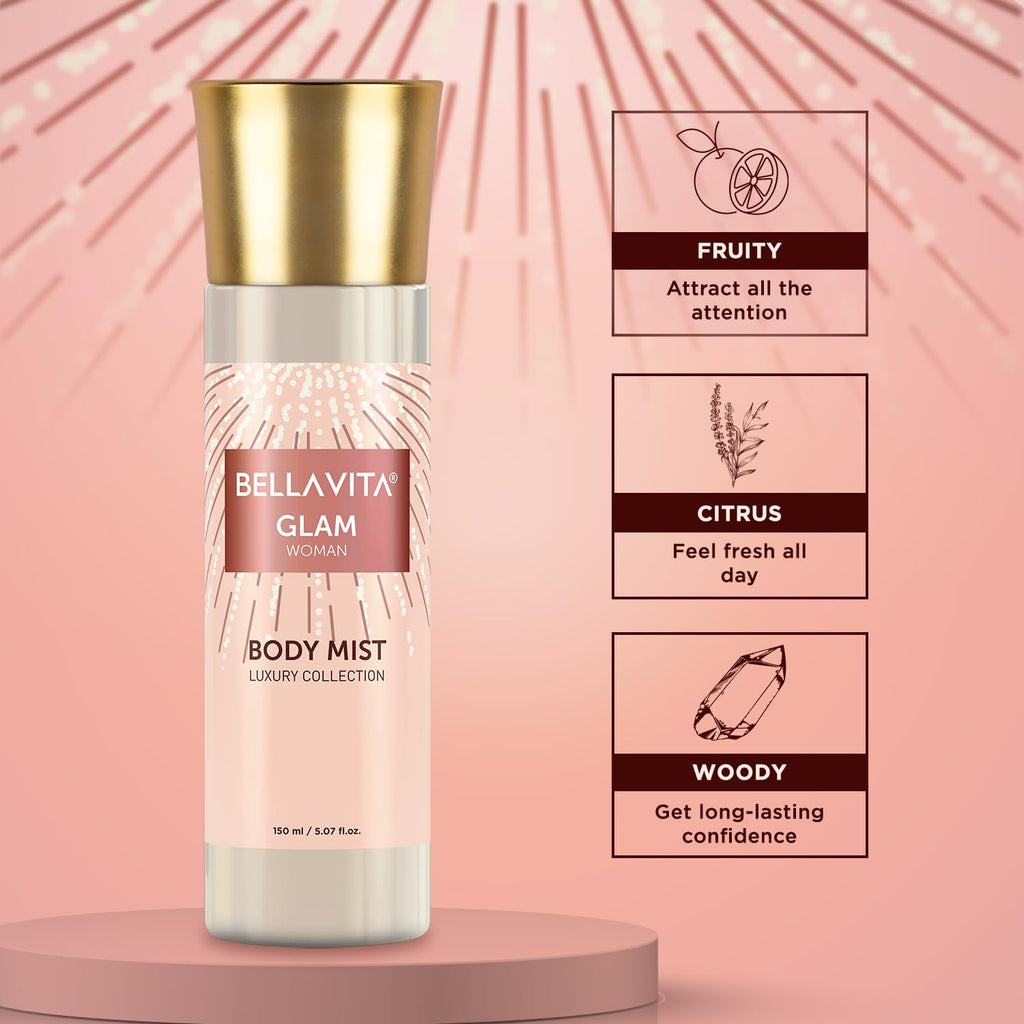 Bella Vita Luxury Glam Women Body Spray Mist Perfume for Refreshing Floral & Jasmine Long Lasting Fragrance, 150 ml