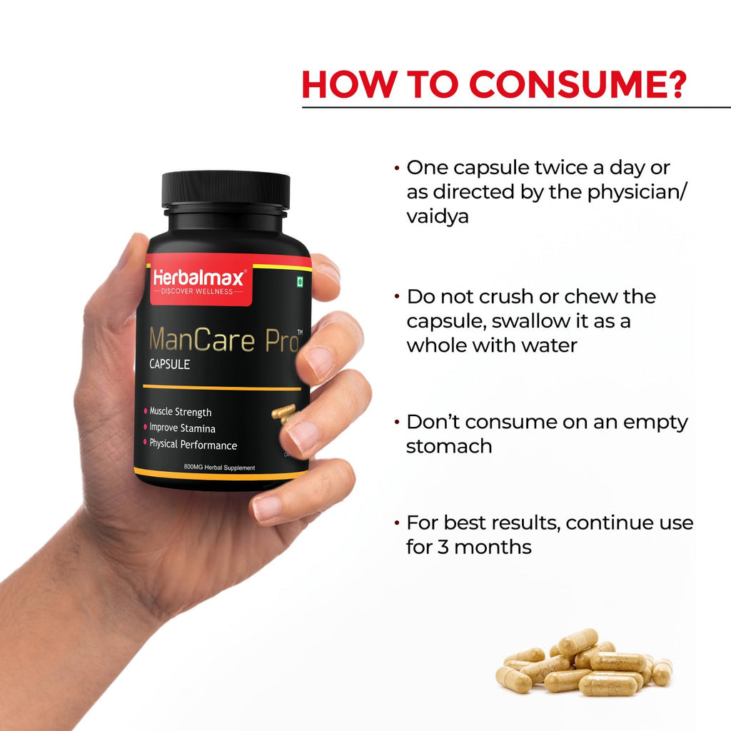 Herbalmax ManCare Pro Capsules â€“ 800mg | With Safed Musli, Shilajit, Ashwagandha, Vaidarikandra & Kaunch Beej Extract | Supports Muscle Strength, Stamina & Physical Performance â€“ 30 Capsules