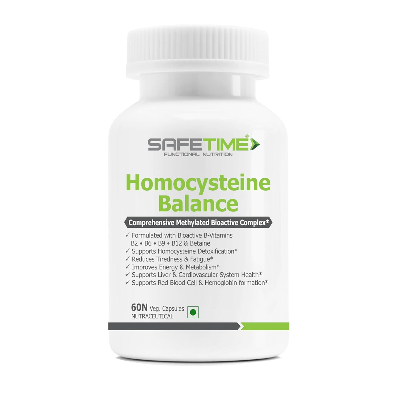 HOMOCYSTEINE BALANCE Betaine (TMG - Trimethylglycine), Bioactive Methylated B-Vitamins B6, B9, B12 with B2 (60 Veg. Capsules) (Pack of 1)