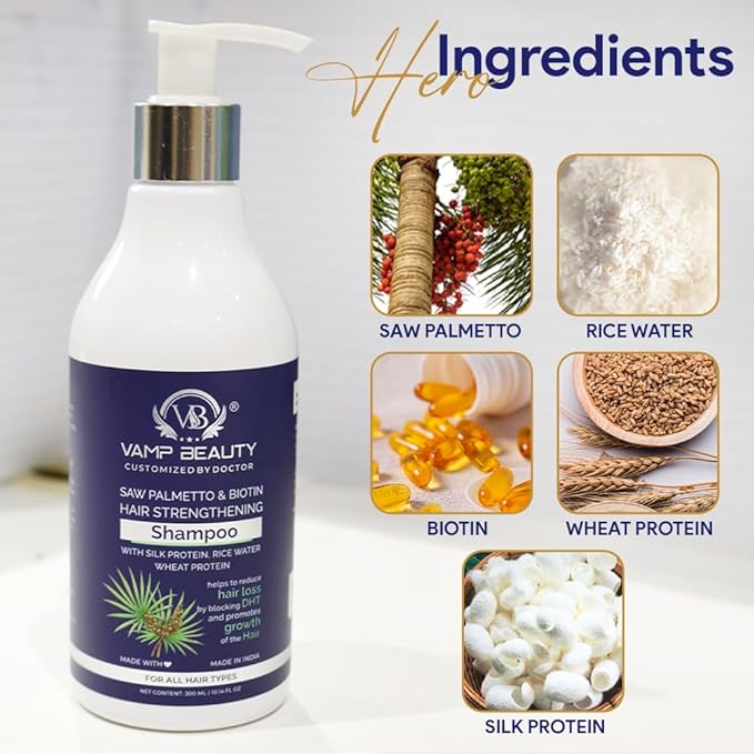 Vamp Beauty Saw Palmetto & Biotin Hair Strengthening Shampoo - 300 Ml