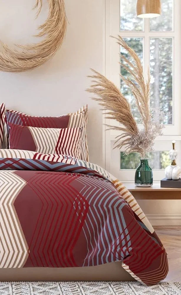 The Home Style Cotton Elastic Fitted All Around Printed Queen Size Double Bed Bedsheet Wih 2 Pillow Cover 400 TC Smoky Rose