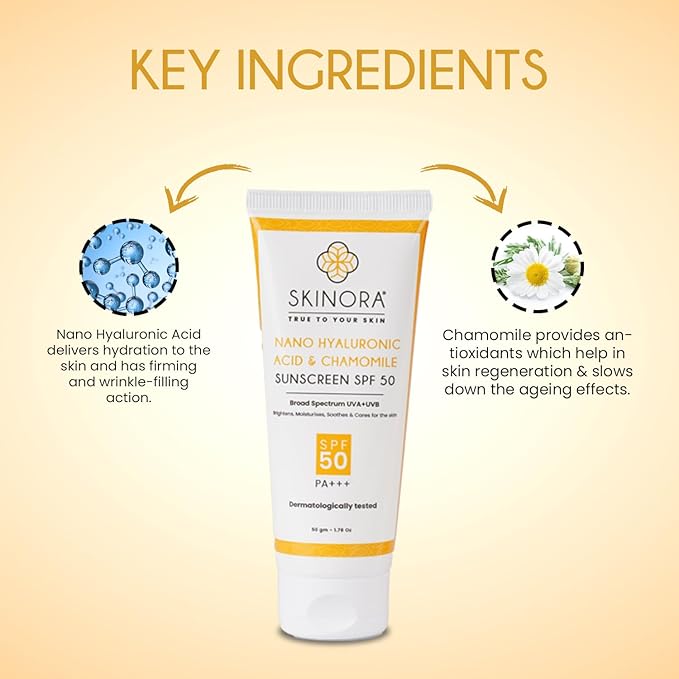 Skinora Nano Hyaluronic Acid & Chamomile Sunscreen SPF 50 - 50 gms