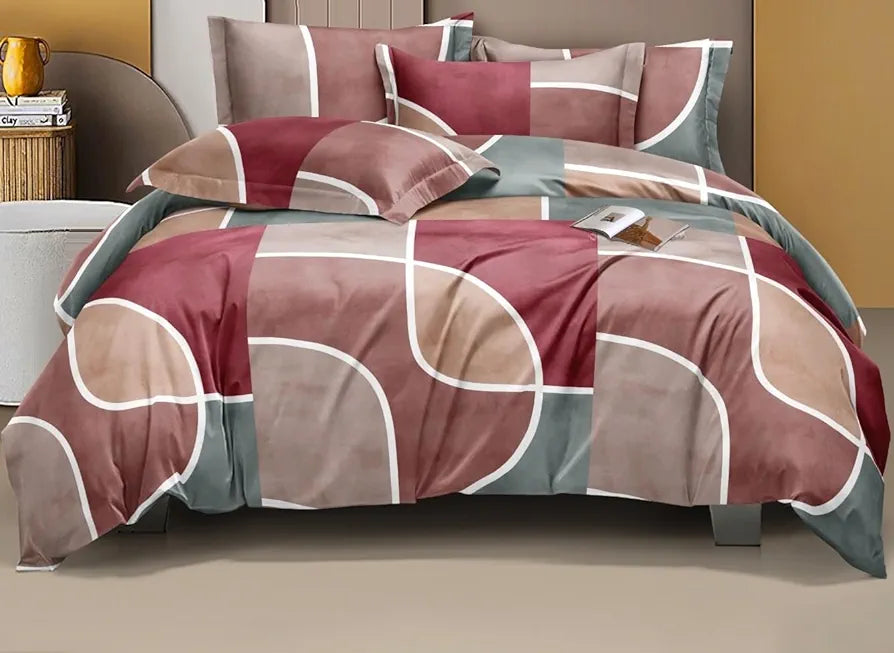The Home Style 400 TC Cotton Feel Glace Cotton Elastic Fitted All Around Printed Queen Size Double Bed Bedsheet wih 2 Pillow Cover Dusty Rose