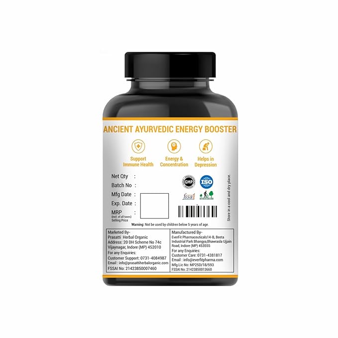 Prasatti Herbal Organic Plant Based Ashwagandha Supplements 1000mg With Ashwagandha Roots Extract - 60 Veg Capsules