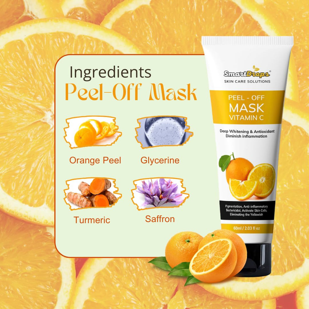 Smartdrops Vitamin C Peel Off Mask | Vitamin C Peel Off Mask for Blackheads Removal | Radiant Skin | PeelOffMask for Men and Women | Pack 1
