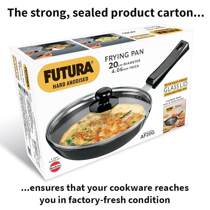 Hawkins Futura 22 cm Frying Pan Hard Anodised Fry Pan with Glass Lid Black