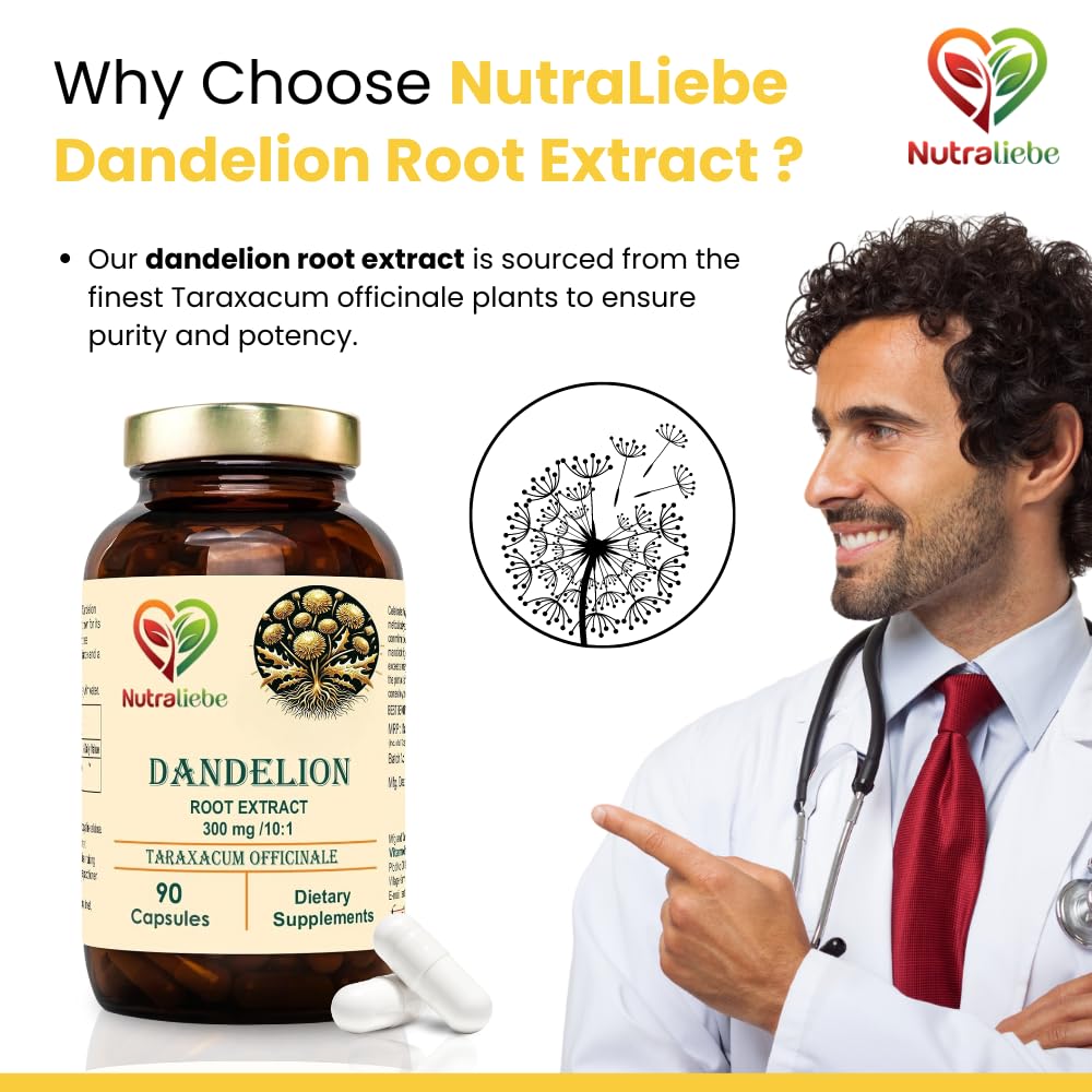 Nutraliebe Dandelion Root Extract 300mg - Taraxacum Officinale, 90 Capsules