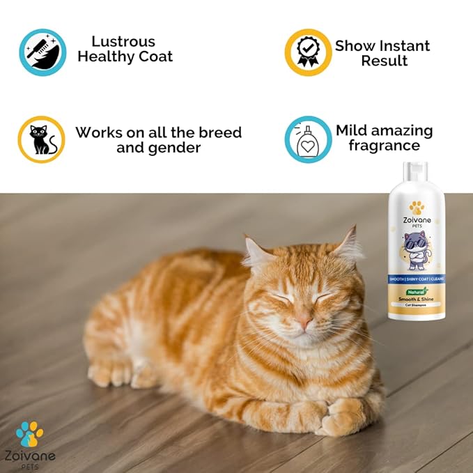 Zoivane Cat Shampoo Smooth and Shine - 300 Ml | Cat Accessories for Nourishing Hair and Shiny Body Wash | Pack of 1