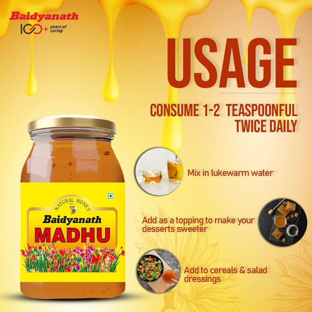 Baidyanath Madhu - 500g | No Sugar Adulteration |Natural Immunity Booster & Antioxidant Powerhouse| Weight Management, Cough Relief, Natural Honey & Sore Throat Relief