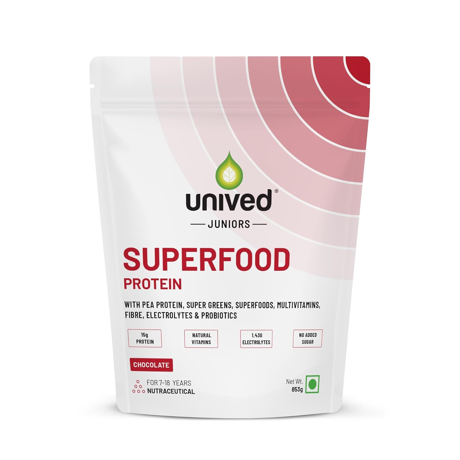 Unived Juniors Superfood Protein - 15g Pea Protein, Essential Electrolytes, Fiber from Flaxseeds, Supergreens, Plant-Based Vitamins, Sugar-Free - Supports Growth & Hydration for Ages 7-18