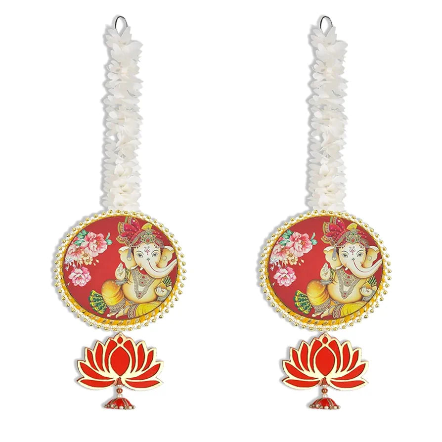 Handmade Artificial Ganesh Ji Decorative Hanging with Lotus & Garland Set of 2