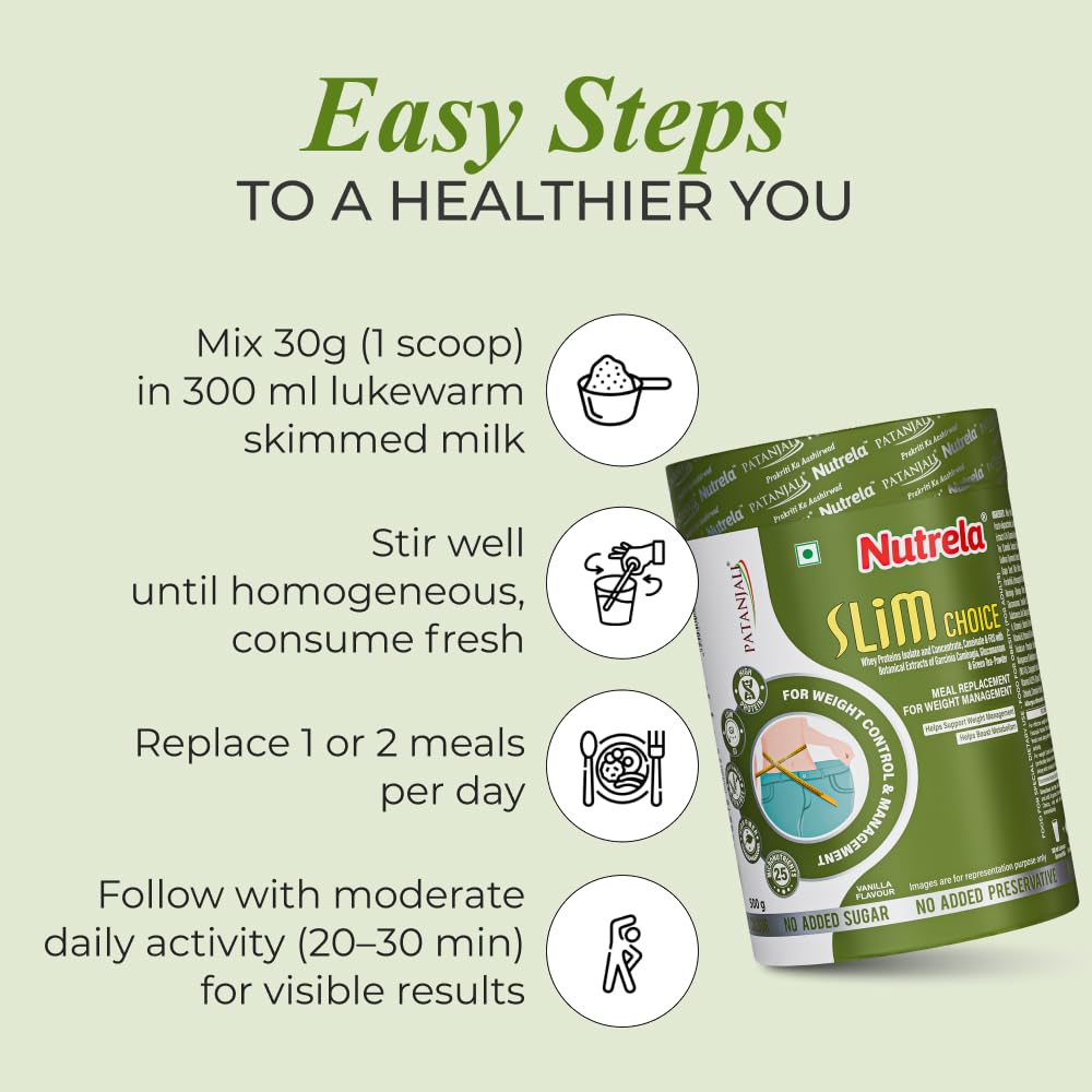 Nutrela Slim Choice Meal Replacement Protein Shake for Weight Loss- 500gm Vanilla Flavor | Weight Management supplement Powder | Goodness of Garcinia Cambogia, Rose Hips & Green Coffee Extract
