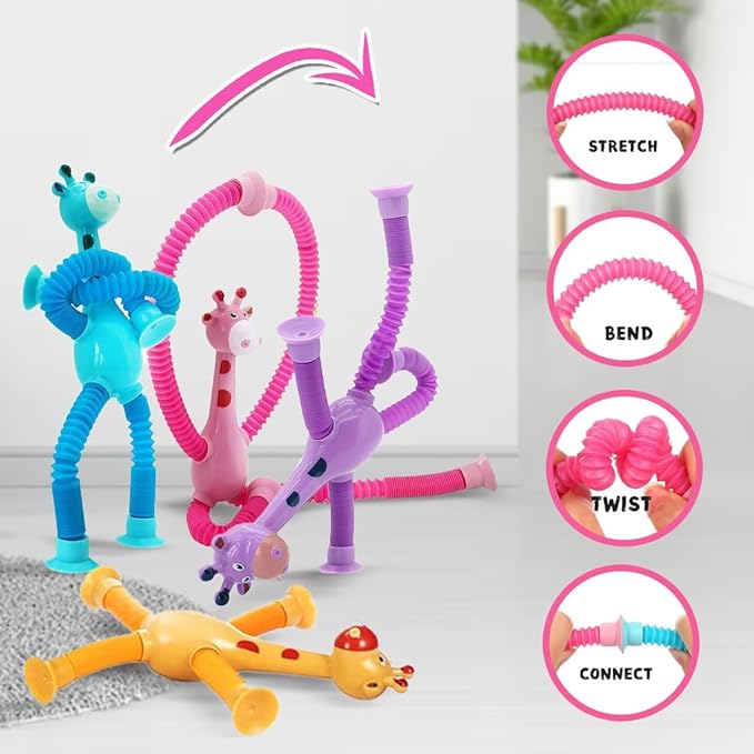 Wembley Set of Flexible Giraffes Telescopic Suction Toy for Kids
