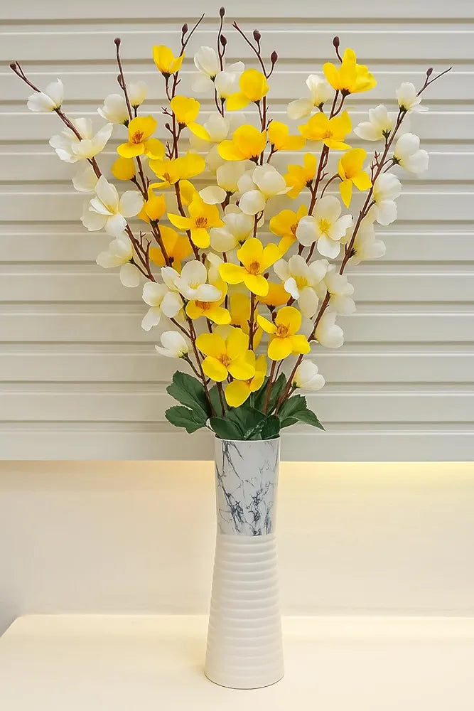 Artificial Flowers Bunch Cherry Blossom Ideal for vase Without vase Yellow Mix 55 cm Height Fabric