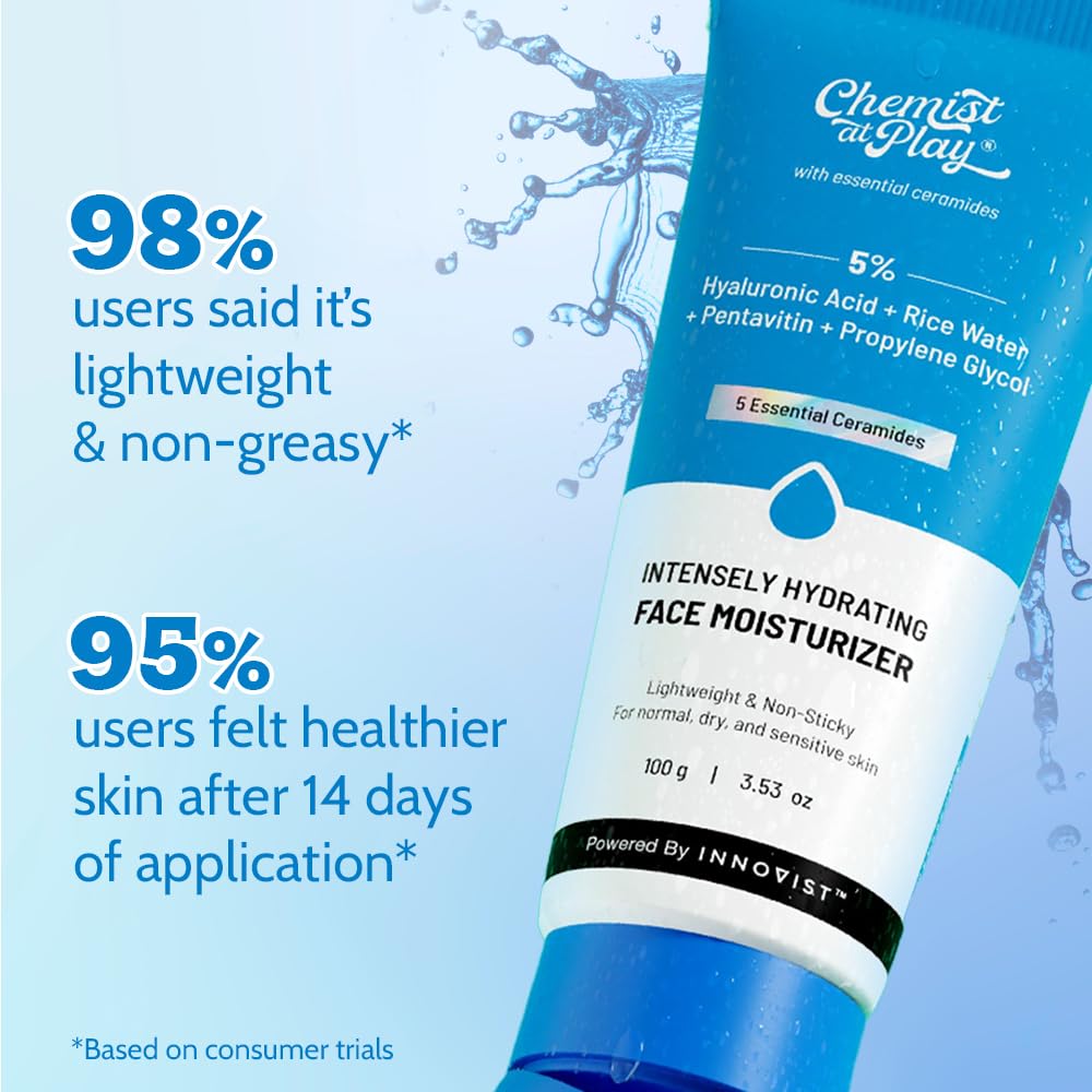 Chemist At Play Intensely Hydrating Face Moisturizer for Dry Skin | 24 Hr Moisturization | Repairs Skin Barrier | Lightweight, Non-Sticky Cream | With Barrier-Repair Actives | For Men & Women | 100g
