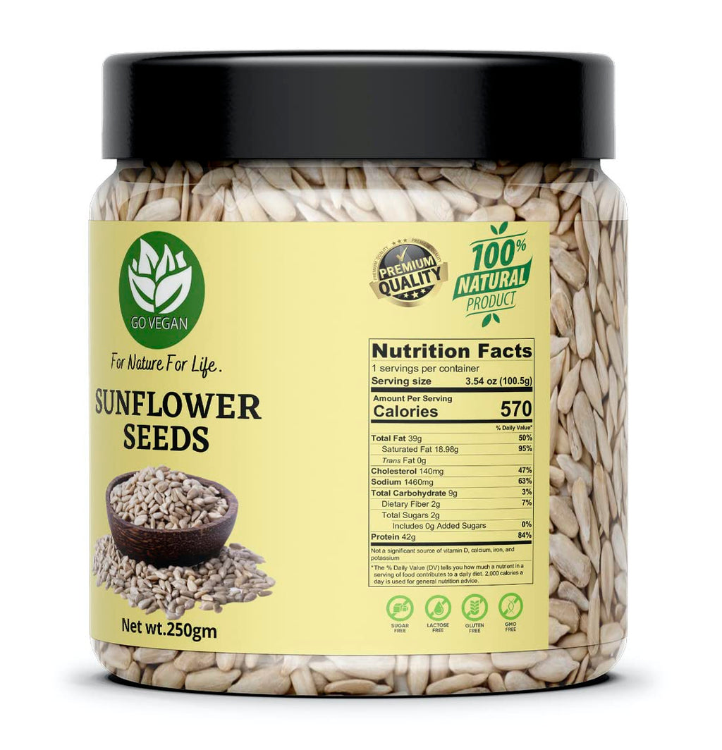 Go Vegan Sunflower Seeds for Eating 250gm - Rich in Protein & Fiber, Healthy Seeds [Jar Pack]