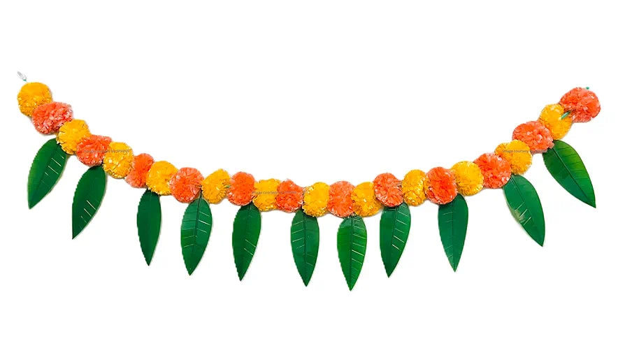 Artificial Marigold &Mango Leaves Simple Door-Window Toran Light and Dark Orange
