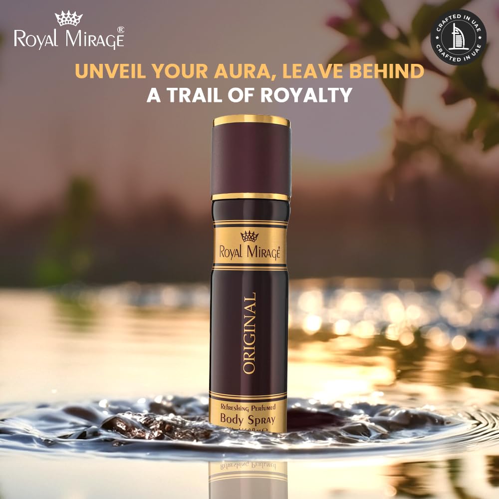 Royal Mirage Original Body Spray | Unisex Fragrance | Long-Lasting Perfume | Refreshing & Elegant Scent | Grooming Essential | Fresh & woody fragrance | All-Day Freshness | 200ml