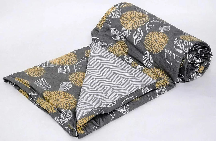 Trance Home Linen Pure Malmal Cotton Multipurpose Baby Dohar 3-Layered Baby Swaddle Blanket Colour Grey Yellow Abstract
